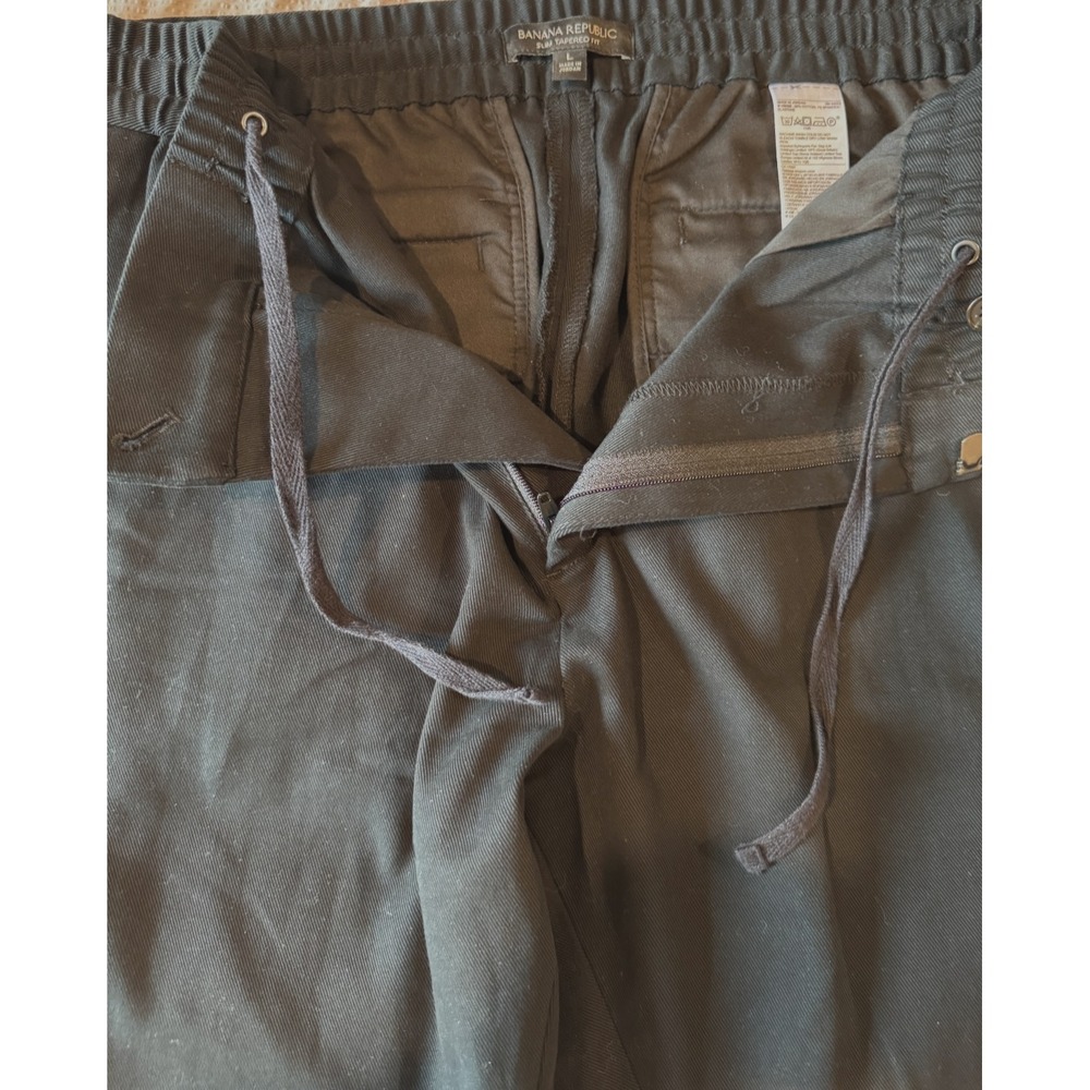 Banana Republic Slim Tapered Stretch Waist Chino Pants Men's L Black Drawstring - Picture 3 of 9